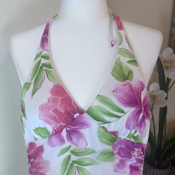 Vtg Y2K Fairycore Halter Pink Chiffon Midi Dress Asymmetrical Ruffled S 2000s - Picture 2 of 9